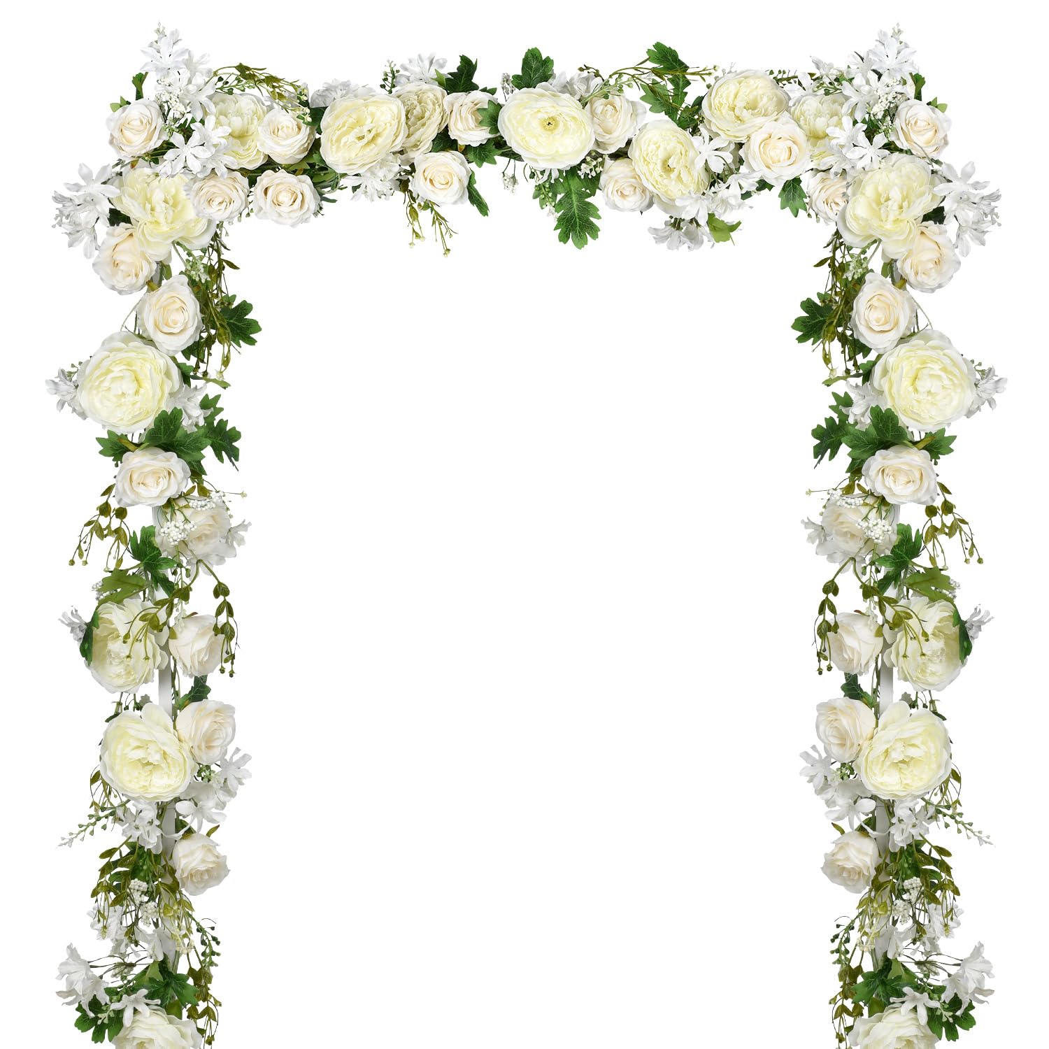 2 Pack Artificial Peony Garland - 6Ft Silk White Peony Flower Arch Vine For Wedding Party Table Decoration
