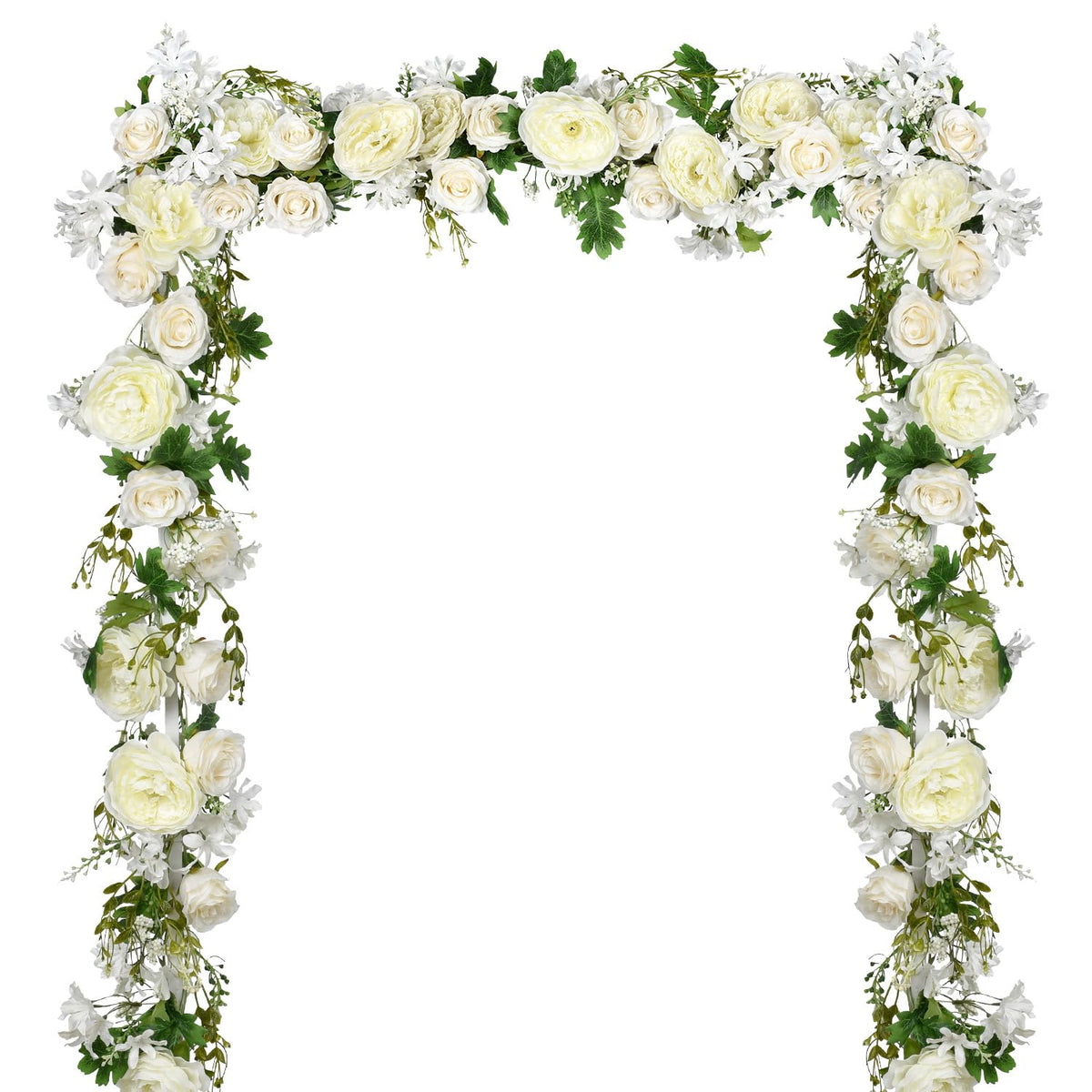2 Pack Artificial Peony Garland - 6Ft Silk White Peony Flower Arch Vine For Wedding Party Table Decoration
