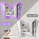 Butterfly Neon Sign Mirror Purple LED Wall Light USB Dimmable Bedroom Decor for Girls Kids