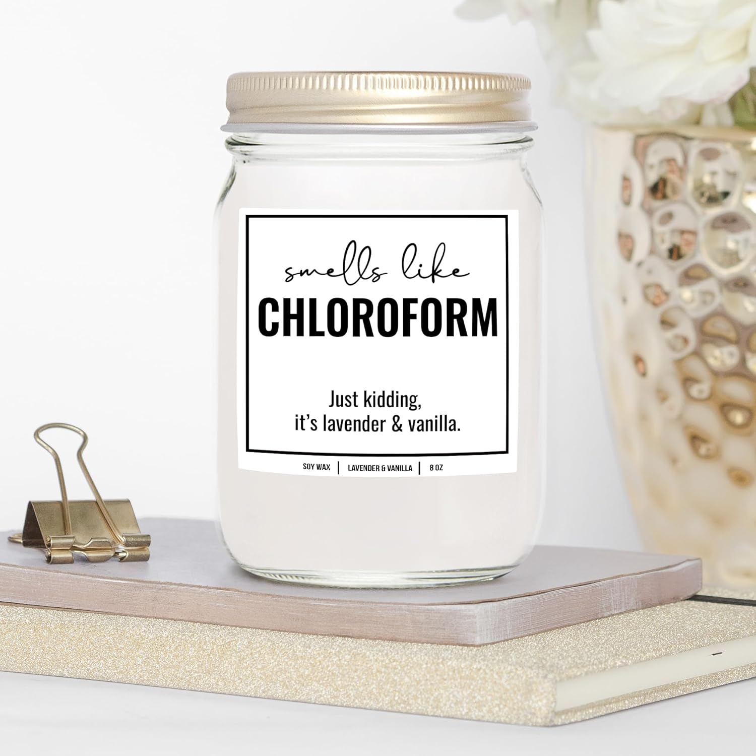 You Nique Designs Smells Like Chloroform Scented Candle, 8 Oz, True Crime Gifts For Women, Serial Killer Gifts For Women, Crime Junkie Merch, All Natural Soy Vegan Candles (Lavender & Vanilla)