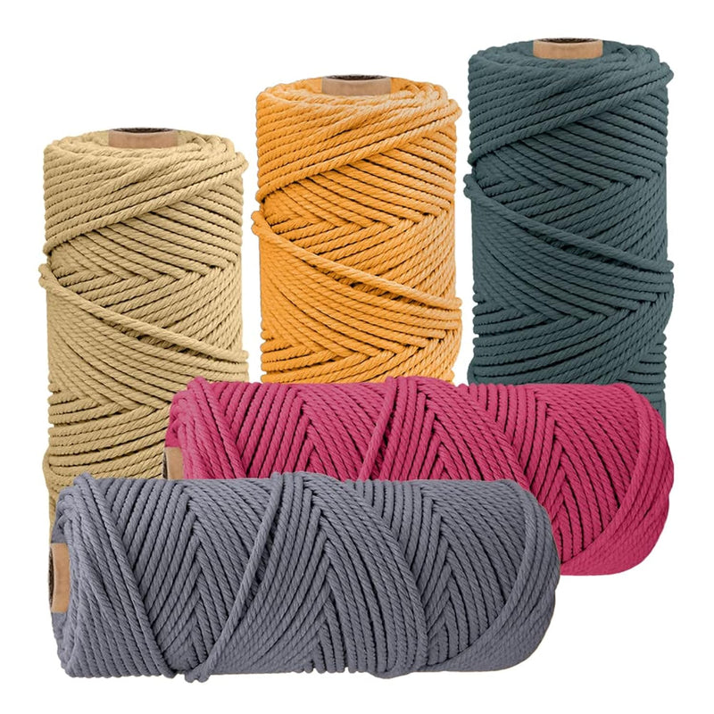 Pack Of 5 Macrame Cord 2Mm Colored Natural Cotton Rope, 2Mm X 109 Yards Gift W