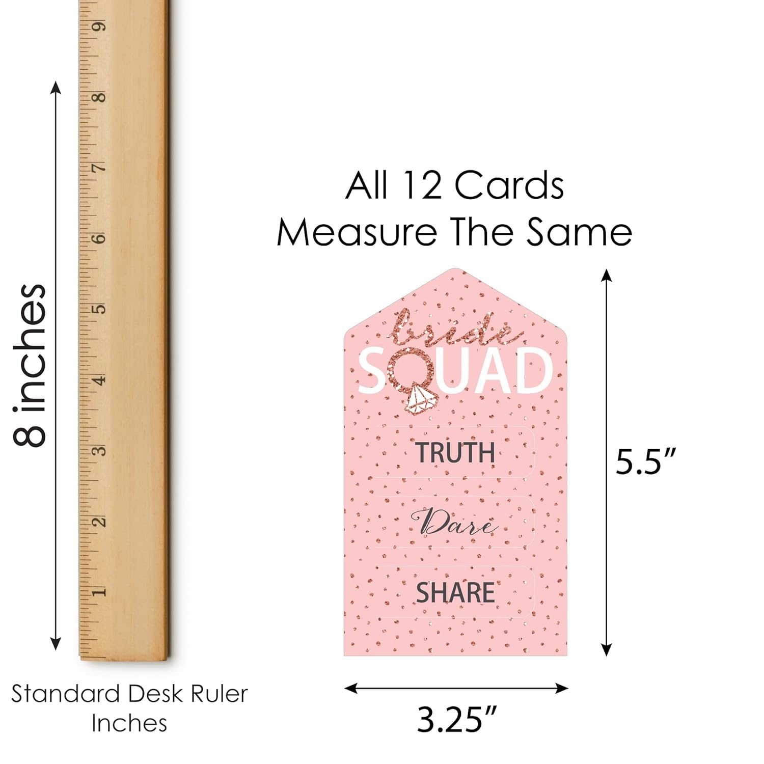 Big Dot of Happiness Bride Squad - Rose Gold Bridal Shower or Bachelorette Party Game Pickle Cards - Truth, Dare, Share Pull Tabs - Set of 12