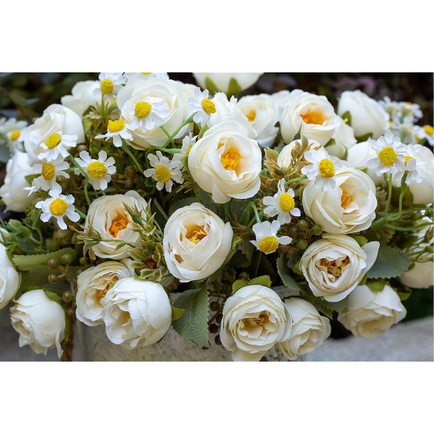 5 Pcs Fake Flowers In Vase Artificial Flower Arrangement Faux Peony Flowers For Wall Decoration Party Home Centerpiece Decor (Cream)