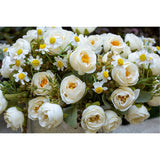 5 Pcs Fake Flowers In Vase Artificial Flower Arrangement Faux Peony Flowers For Wall Decoration Party Home Centerpiece Decor (Cream)