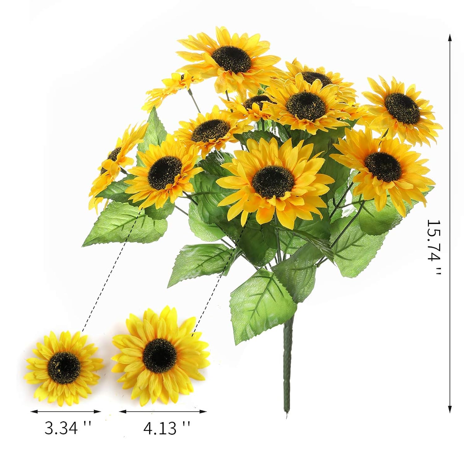 15.74'' Artificial Sunflowers Bouquet With 14 Heads(Two Different Diameter Of Flowers) And 40 Leaves Fake Silk Sunflowers Bouquet For Home Office Parties And Wedding Decoration