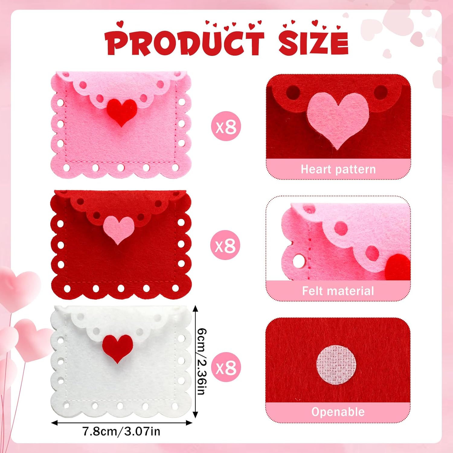 Valentine'S Day Felt Envelope Bulk, 24-Pack Heart Love Envelopes, Mini Table Scatter Decor For Wedding Party Anniversary