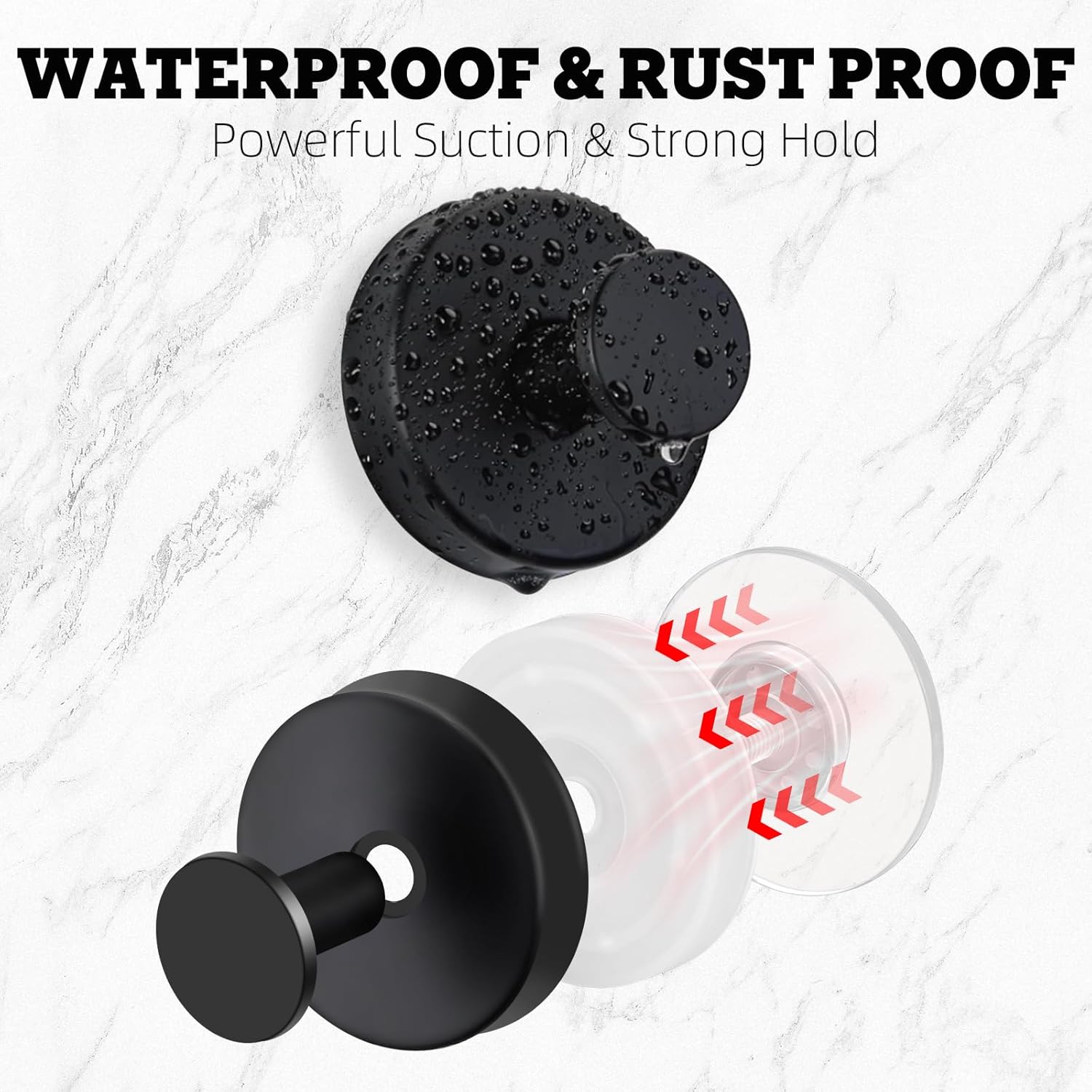4 Pack Suction Cup Hooks For Shower - Stainless Steel Towel Hooks For Bathroom, Removable Shower Hooks For Bathroom Mirror Window Glass Wall Robe Looafh, Waterproof, Black