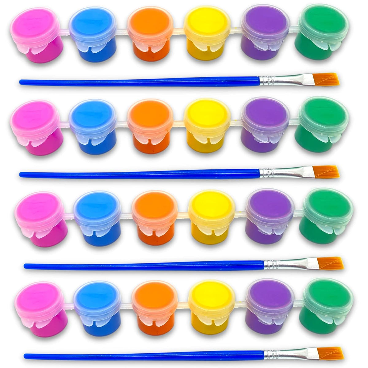 [4 Pack] Washable Acrylic Paint Pots With Brush – Set Of 4 With 6 Colors Each – Tropical & Primary Shades – Great For Kids Arts & Crafts