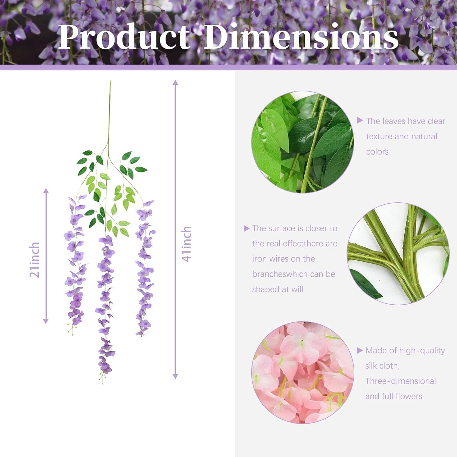 12 Pack Light Purple Wisteria Hanging Flowers, 3.44 Ft Fake Hanging Flowers, Artificial Wisteria Garland Vines For Wedding Room Backdrop Outdoor Patio Garden Decoration