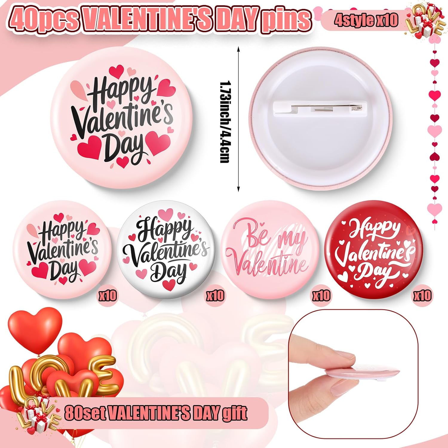 120Pcs Valentine'S Day Party Supplies 80 Ballpoint Pen 40 Pins For Romantic Valentines Day Prize Awards Party Favors Cartoon Retractable Gel Ink Pen Sweet Gifts