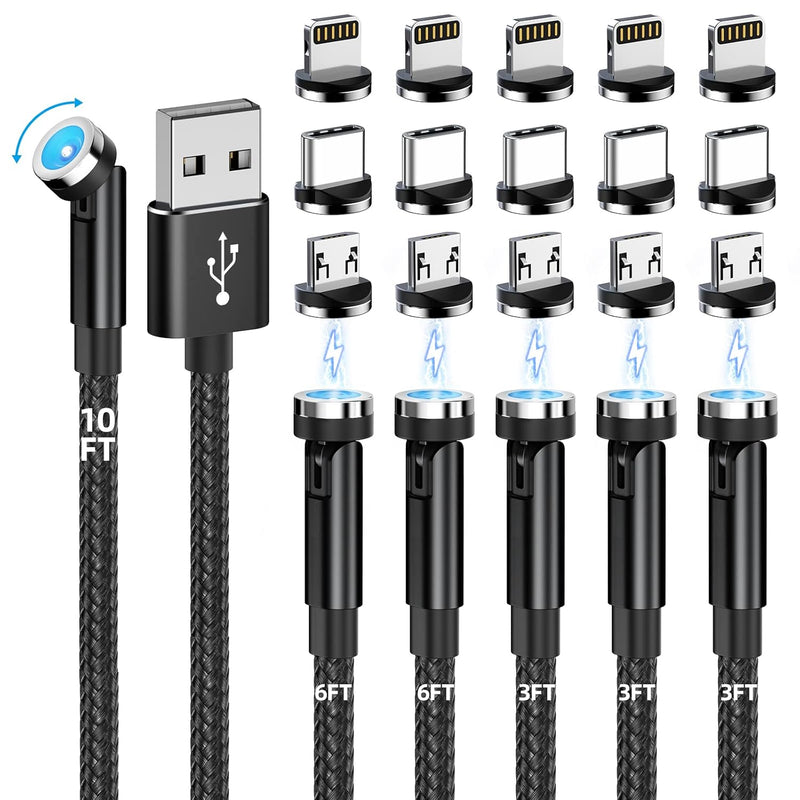 Magnetic Charging Cable, 540° Rotating Magnetic Phone Charger [6-Pack, 3Ft/3Ft