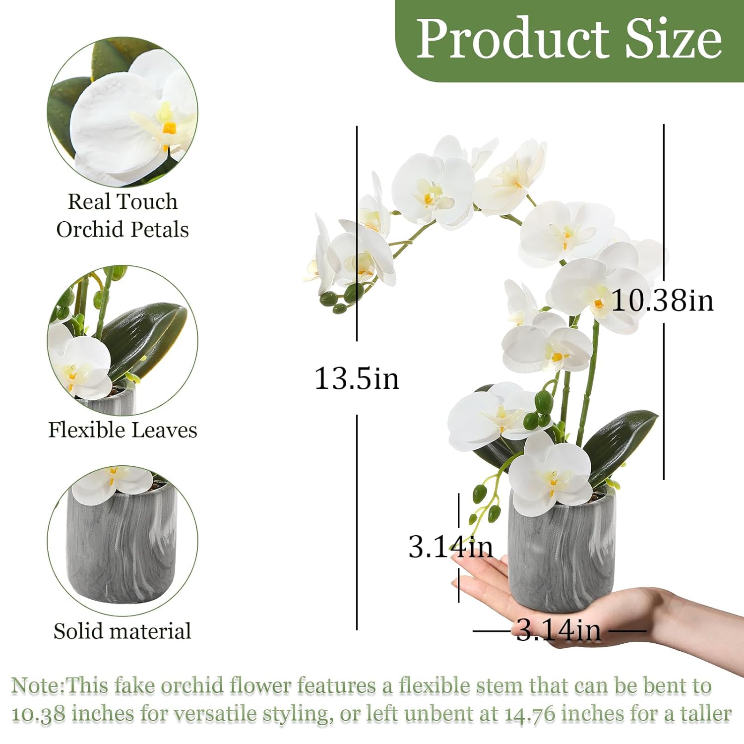 White Fake Orchids Flowers In Pot Bendable Faux Orchids Artificial Flowers Washable Silk Orchid Phalaenopsis Decor For Home Wedding Table Centerpiece Bathroom Office
