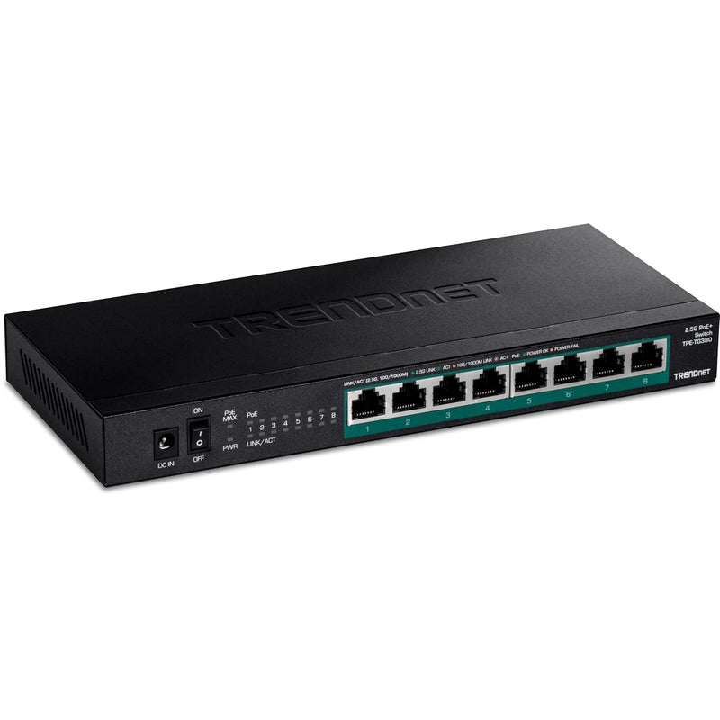 TRENDnet 8-Port Unmanaged 2.5G PoE+ Switch, Fanless, Compact Desktop Design, M