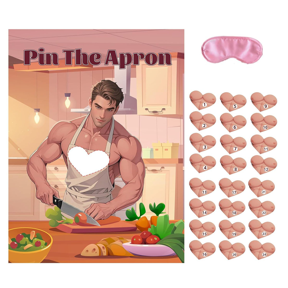Bachelorette Party Games For Adults Women - Pin The Apron Bachelorette Game, Bridal Shower Games With 24 Stickers & 1 Blindfold For Girls Night Wedding Engagement Party