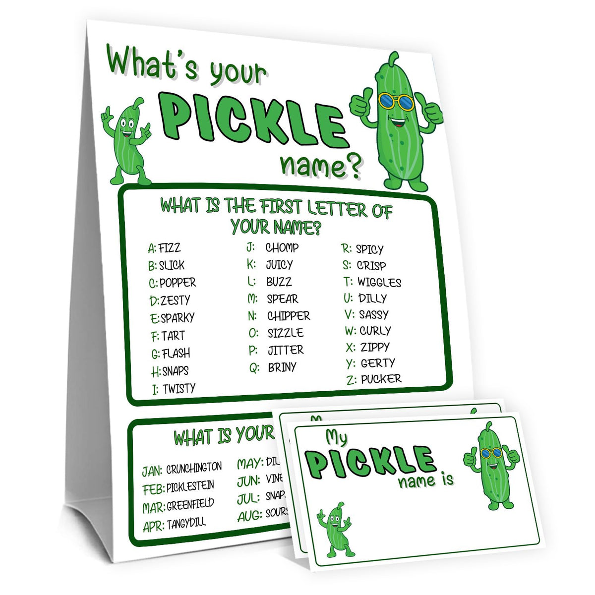 Pickle Party Decorations, Pickles Theme Birthday Party Sign For Boys Girls, Kids Activity Cards, What'S Your Pickle Name Game, Activity Supplies
