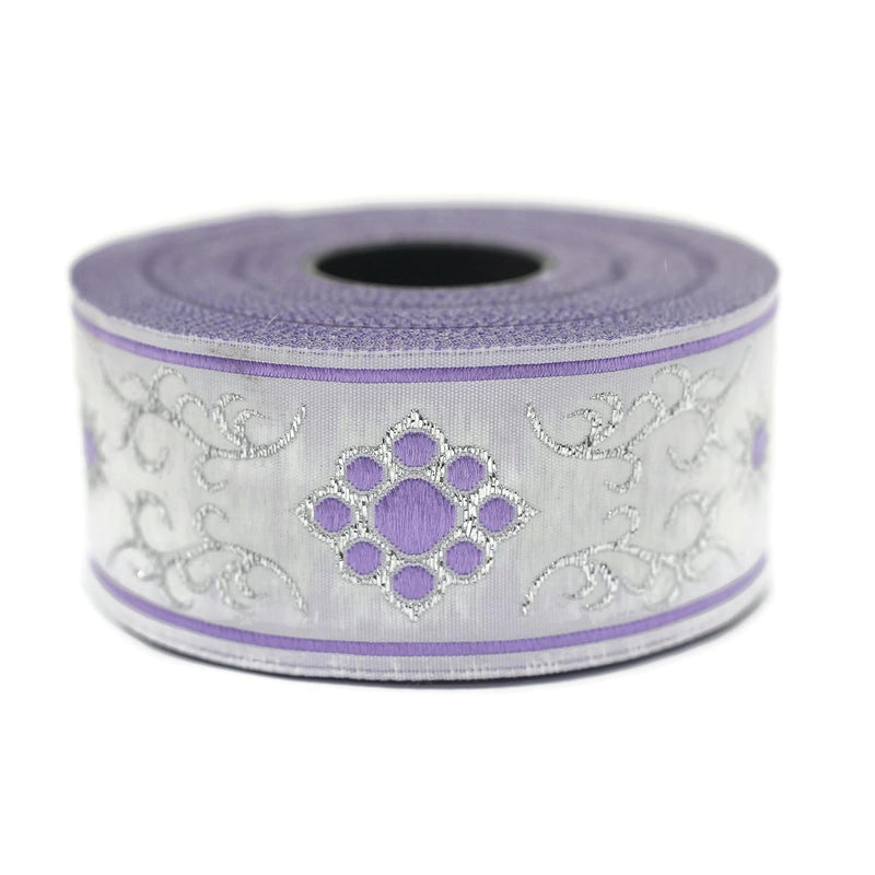 11 Yard Spool 1.37 Inches Wide Lilac Cat Paw Jacquard Ribbon Woven Trim Woven