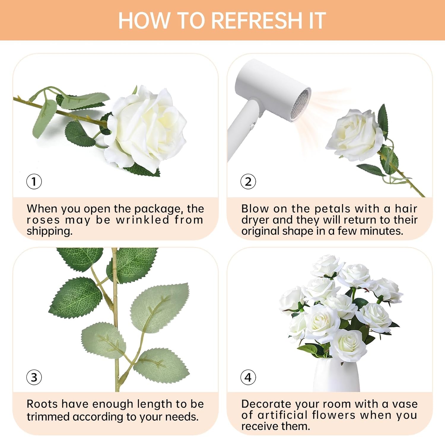 200 Pack Artificial Silk Roses Flowers - Milky White Fake Flowers For Wedding Decor, 3.7In(7Cm) Silk-Like Velvet Flower Heads With 50Cm Long Stems, Home Centerpieces, Bridal Shower (200, Milky White)