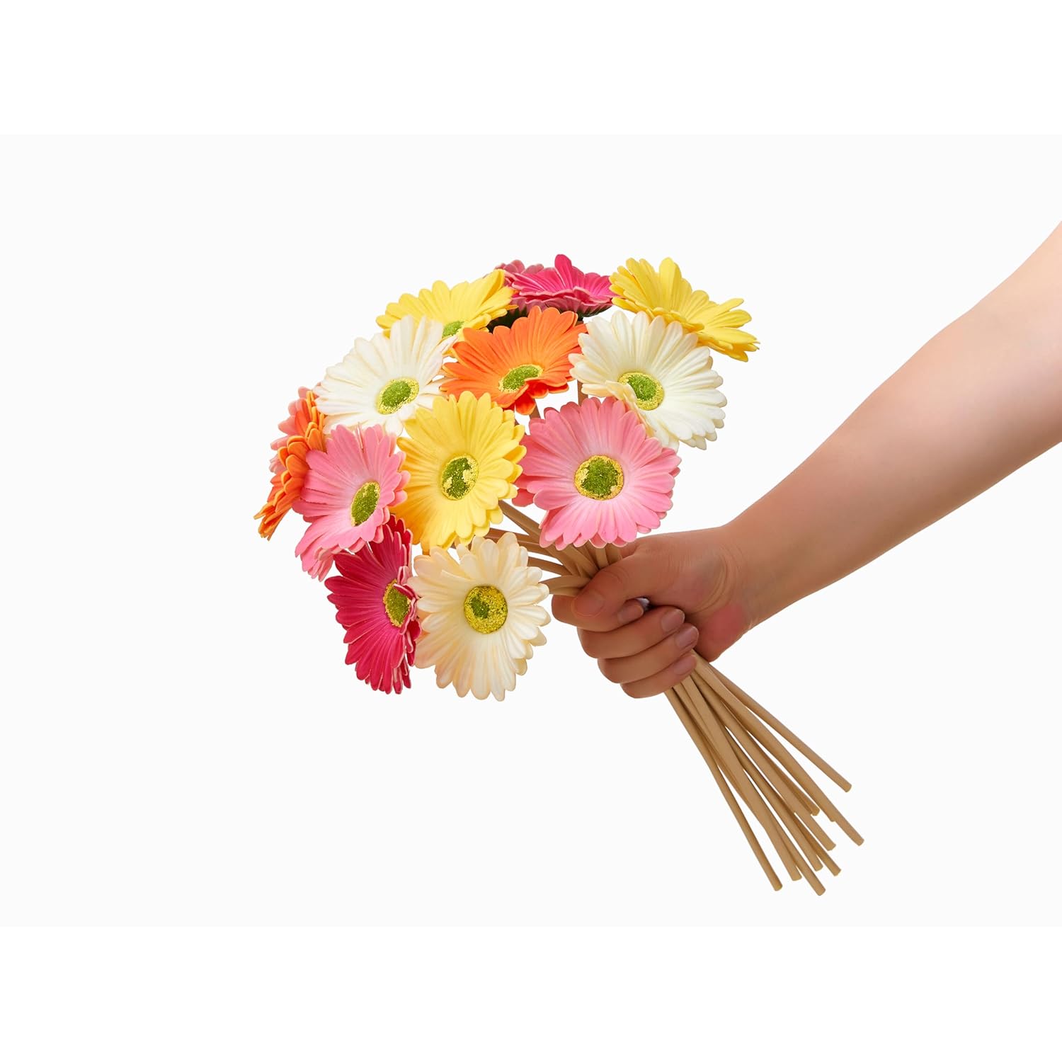 15 Inch Artificial Gerbera Daisy Bouquet - 15 Pieces, Fake Mums Flowers For Wedding Party Home Kitchen Decor