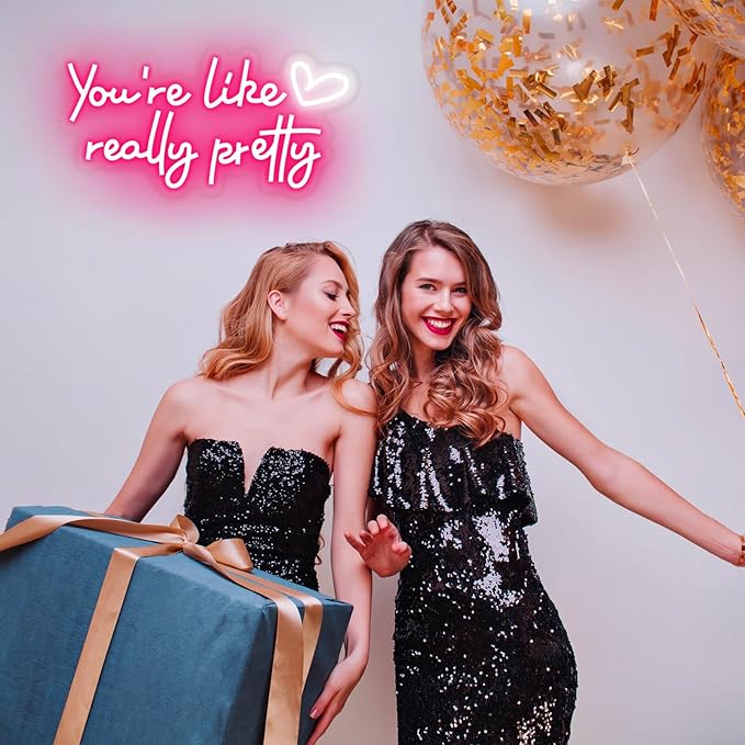 You’re Like Really Pretty Neon Sign Pink LED Heart Wall Light for Bedroom Teen Girls Room Decor