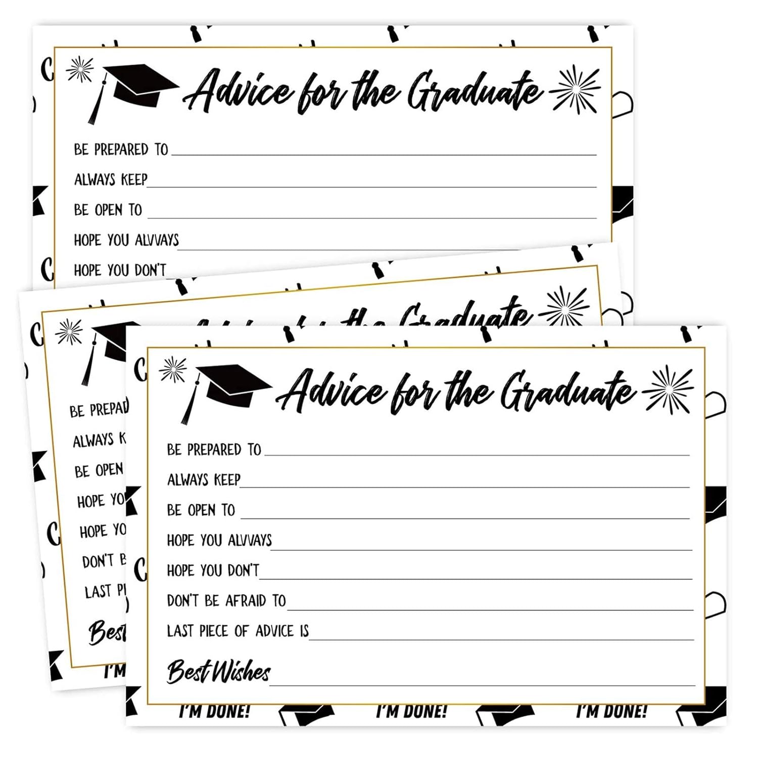 50 Graduation Party Advice Wishes Cards For Graduate Class Of 2025 College, High School, University Grad, Words Of Wisdom Cards, Game Activity Cards, 4 X 6 Inches.
