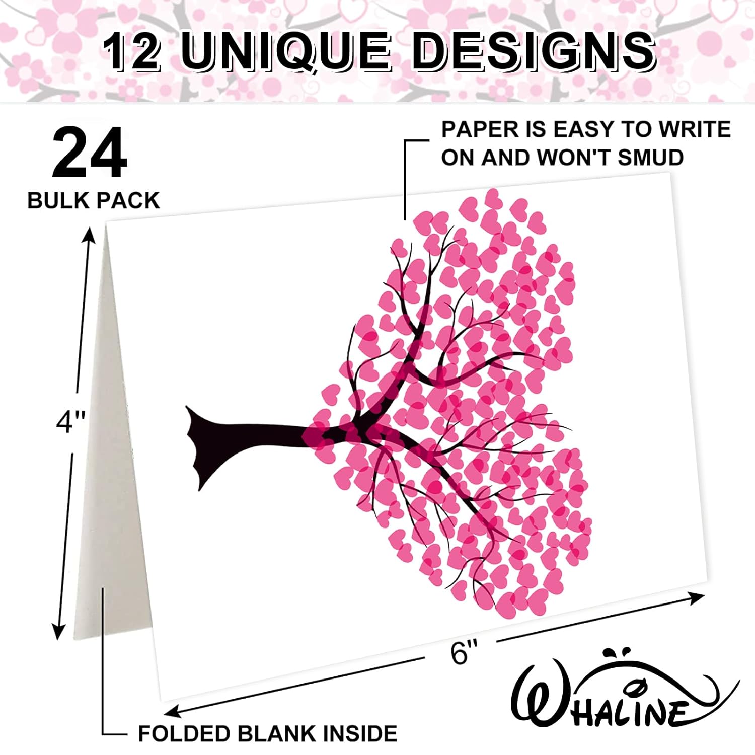 24 Pcs Valentine'S Day Greeting Cards Blank Note Cards With Envelopes And Stickers Pink Heart Tree Greeting Cards For Invitations Party Supplies, 4 X 6 Inch