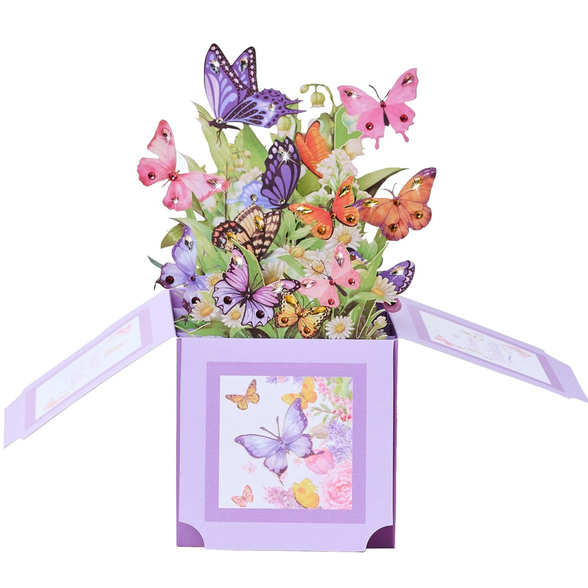 3D Pop Up Butterfly Birthday Box Cards With Colorful Rhinestones, 3D Bling Birthday Card, Greeting Gift Card For Female, Mom, Wife, Sister, Daughter In Law- Includes Notecard&Envelope