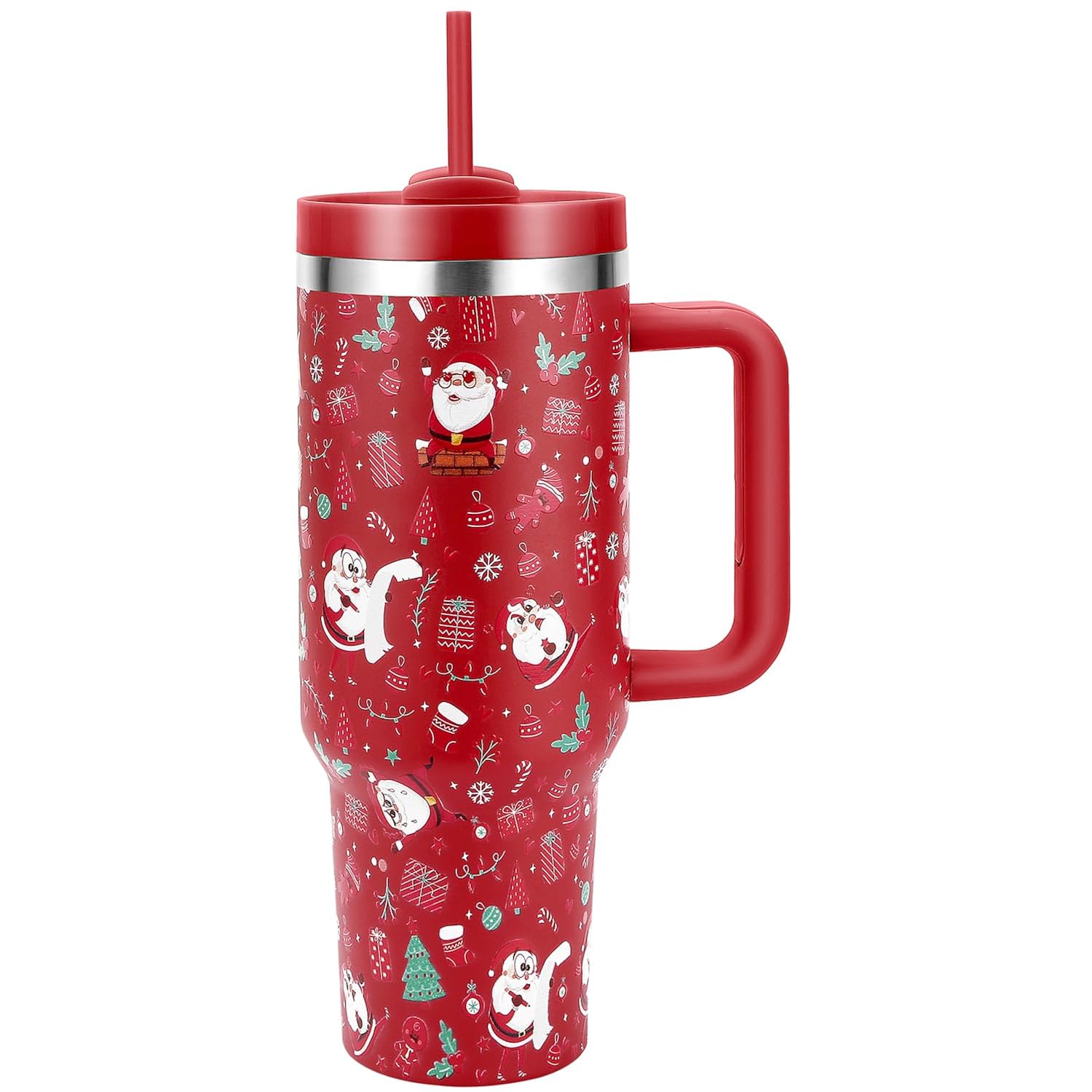 Christmas Tumblers Gifts For Women Girls, 40 Oz Christmas Tumbler With Handle And Straw Lid, Triple Walled Stainless Steel Insulated Travel Mug Cup, Keep Cold For 34 Hours (Red Funny Santa)