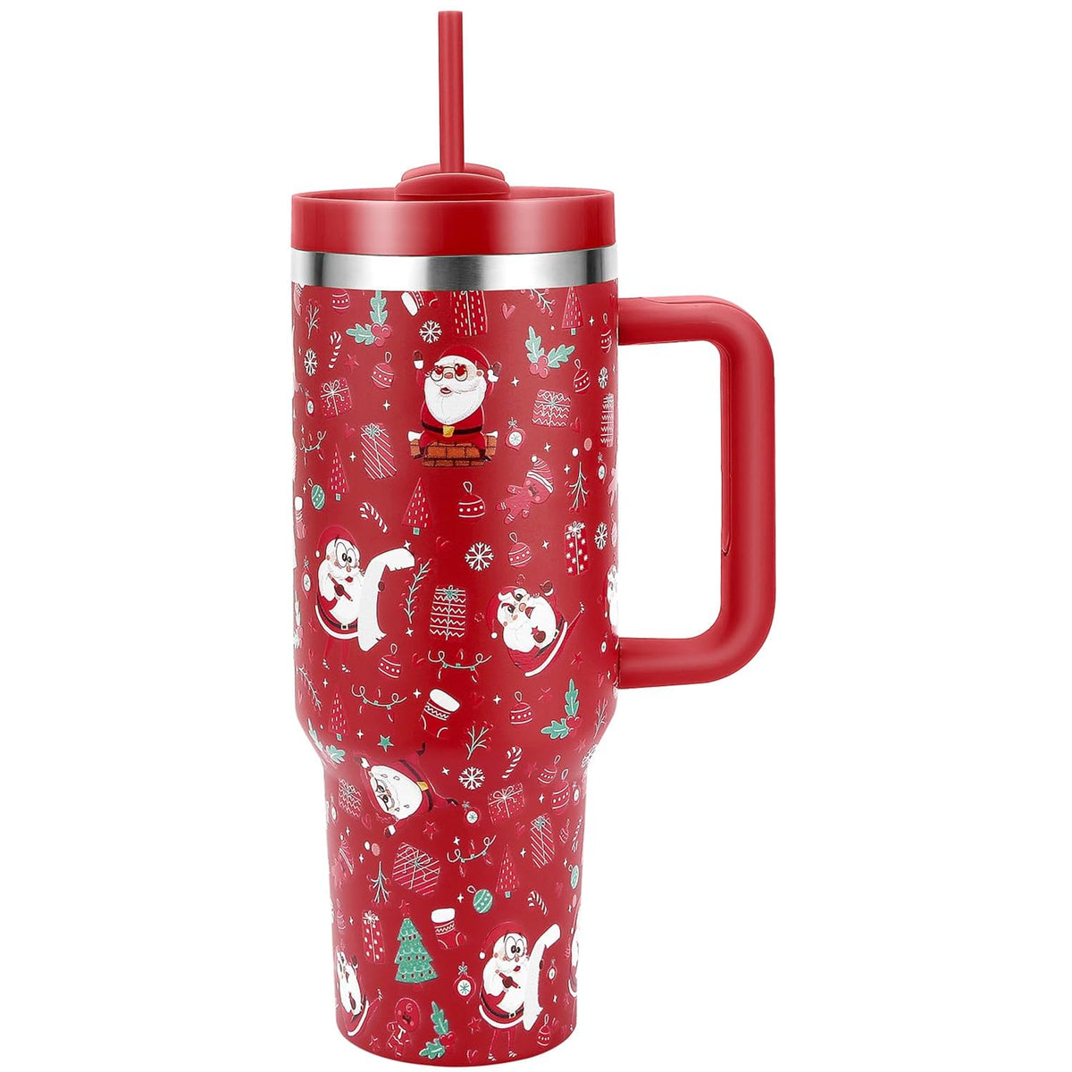 Christmas Tumblers Gifts For Women Girls, 40 Oz Christmas Tumbler With Handle And Straw Lid, Triple Walled Stainless Steel Insulated Travel Mug Cup, Keep Cold For 34 Hours (Red Funny Santa)