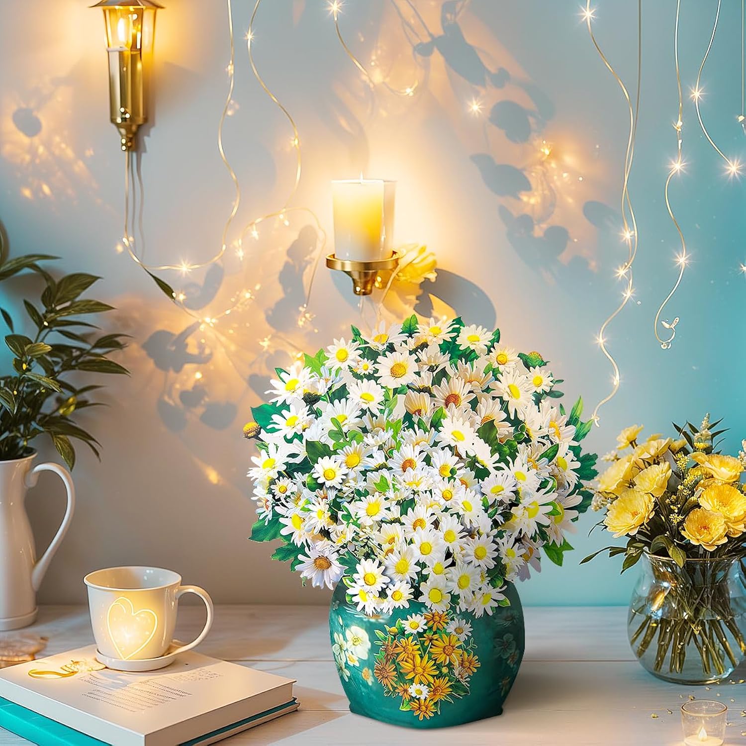 Daisy Flower Bouquet Pop Up Cards, Pop Up Flower Bouquet Greeting Cards, Mother'S Day Pop Up Card, Get Well Soon Card, 3D Birthday Card, Includes Envelope And Note.