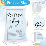 Bottle Chug Baby Shower Games Favors Including 18 Pcs Bottles With 1 Bottle Chug Wooden Sign For Gender Reveal Baby Shower Party Supplies(Blue,Elephant)