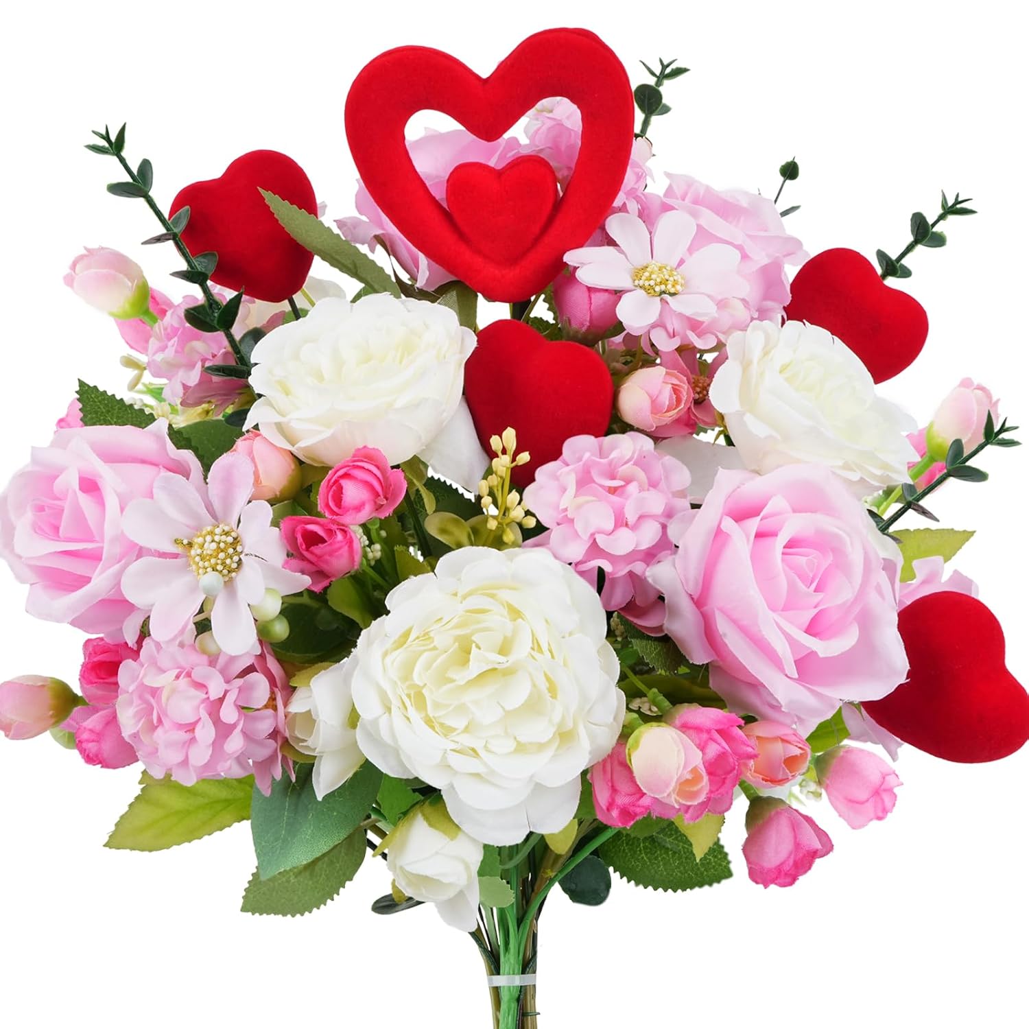 Valentines Day Floral Decorations Valentines Day Flowers Spring Artificial Red Pink Valentine Flowers Fake Silk Rose Bouquets For Home Table Vase Kitchen Wedding Party Decor