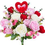 Valentines Day Floral Decorations Valentines Day Flowers Spring Artificial Red Pink Valentine Flowers Fake Silk Rose Bouquets For Home Table Vase Kitchen Wedding Party Decor