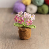 Crochet Flowers Cute Potted Flower Birthday Teacher’S Day Graduation Anniversary Christmas Valentines Decor For Car Dashboard Home Office Decoration (Blue Gradient Myosotis)