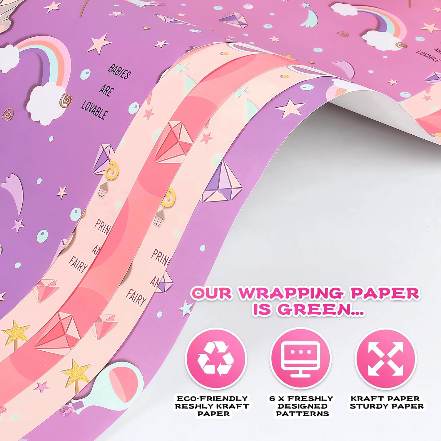 Wrapping Paper Girls Birthday Wrapping Paper Sheets,Purple Castle Pink Gift Wrapping Paper Set Gift Wrap Birthday Paper(6 Sheets 28" Lx20 W Per Sheet)