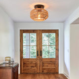 2 Pack Mini Rattan Boho Ceiling Lights Farmhouse Semi Flush Mount Fixtures