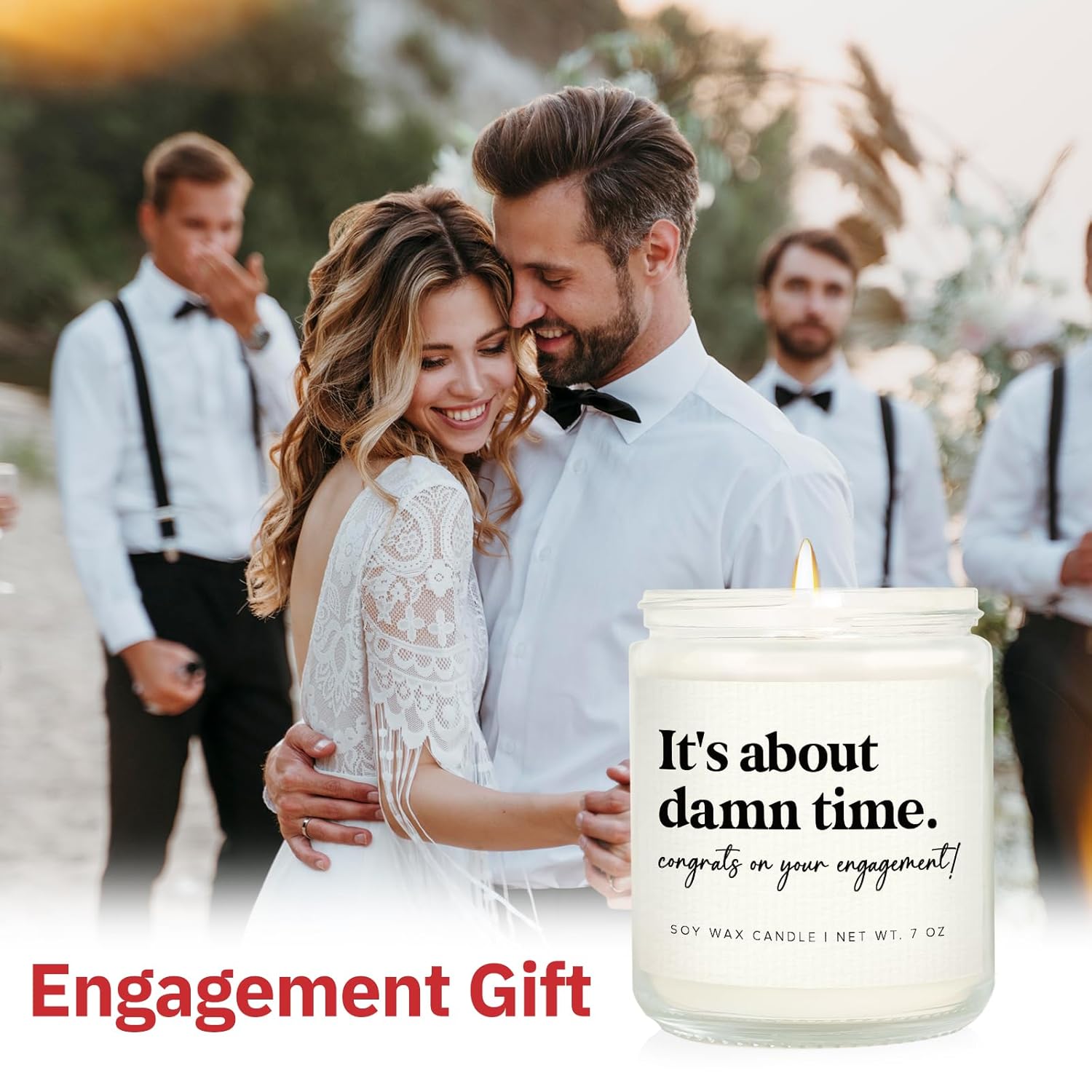 Funny Engagement Gifts For Couples, It'S About Damn Time Engaged Candle, Engagement Gift For Women, Her, Newly Engaged, Bride To Be, Bridal Shower, 7Oz Soy Scented Candles