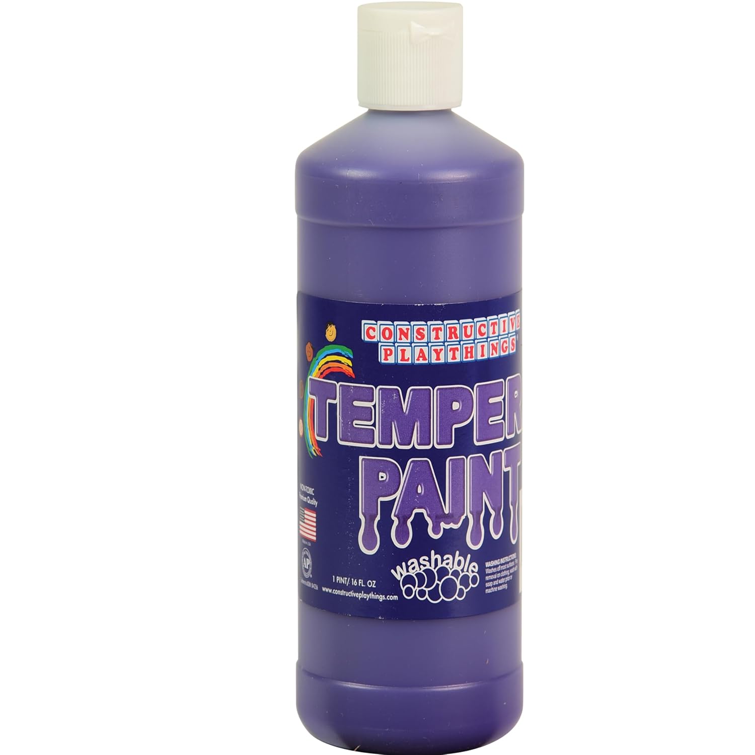 Constructive Playthings Washable Tempera Paint For Kids, Classroom Painting Supplies, 1 Pint, Purple