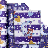 Reverible Baby Shower Wrapping Paper Roll For Baby Boy Infant - Baby Blue Bear Moon And Baby Boy Texts Patterns Gift Wrap Sheets For Neutral Baby Shower Birthday - Total 28.5Sq.Ft