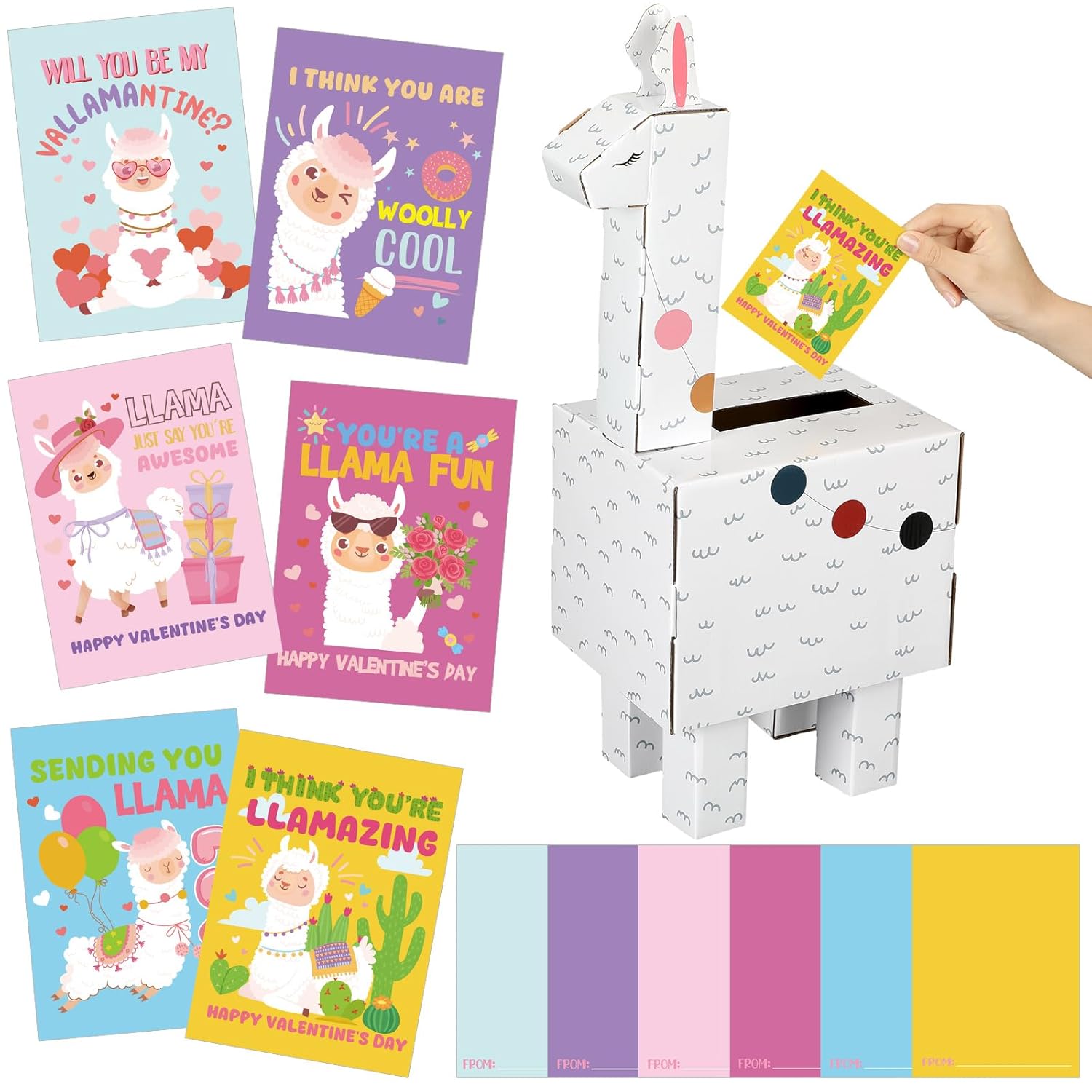 Cute Llama Valentine Boxes For Kids Diy Valentines Day Mailbox Kits With 32 Alpaca Valentine Cards For Boys Girls Toddlers School Class Classroom Gifts Exchange & Greeting Craft Party Favor