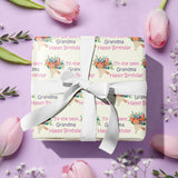 Grandma'S Birthday Wrapping Paper Roll, To The Best Grandma, Happy Birthday & Flowers Design Gift Wrap For Grandmother'S Birthday?For Older Women, Mini Roll, 17 Inches X 16.4 Feet