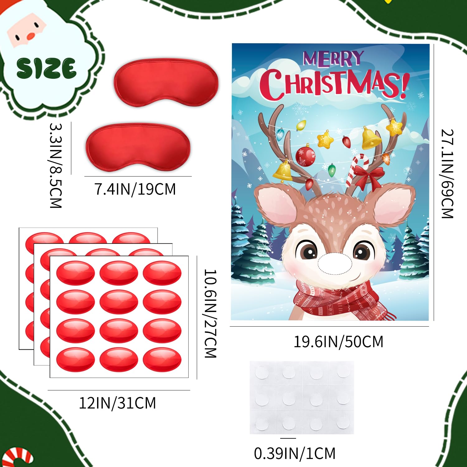 Pin The Nose On The Reindeer Game With 36 Pcs Red Nose And 2 Pcs Blindfold, Reindeer Poster For Family Holiday Christmas Games Party Decorations Favor New Year Activities