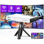 4K Mini DLP Projector, 1080P, WiFi, Bluetooth, Portable, Tripod & Bag, Battery