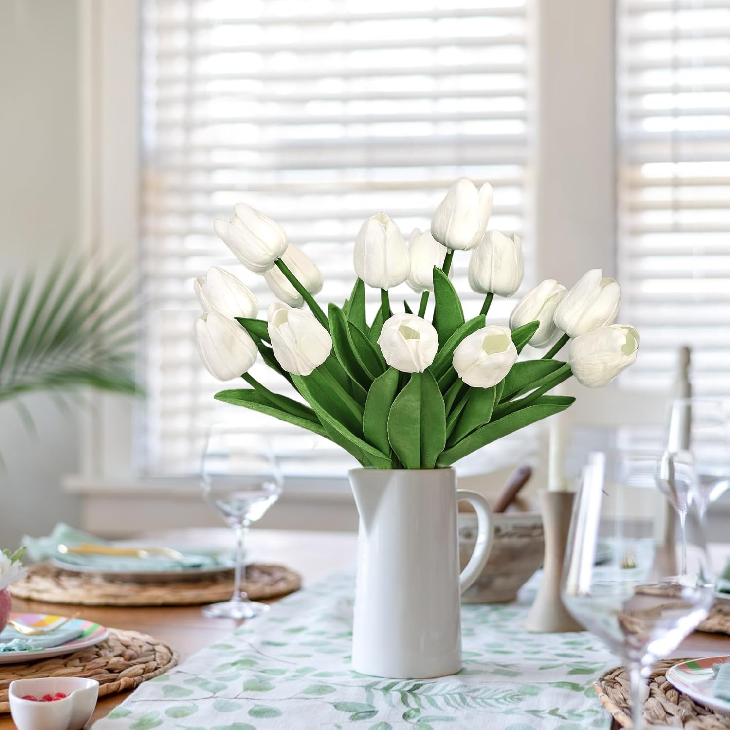 30 Pcs White Fake Tulips Artificial Flowers For Decoration, Real Touch Pu Faux Tulips Flowers Arrangement Artificial Plants Indoor For Home Decor Wedding Mother'S Day Spring Easter Decorations