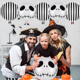 6Pcs Skull Foil Black And White Striped Balloons For Halloween Party Decorations, Black And White Halloween Decor, Nightmare Before Christmas Trunk Or Treat And Party Decorations