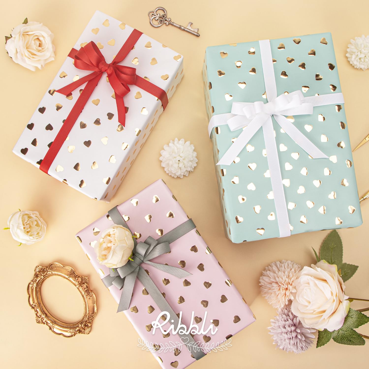 Birthday Wrapping Paper Heart Foil Mini Roll Gift Wrap For Women Girls Anniversary Mother'S Day Valentine’S Day Wedding 17 Inch X 120 Inch(10Feet) Per Roll