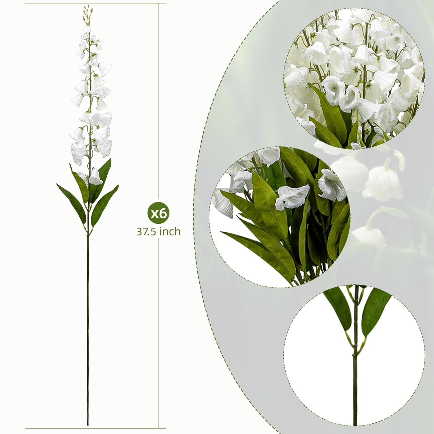 6 Pcs 37.5Inch Lily Of The Valley, Artificial Faux White Lily Of The Valley Flowers Wind Chime Orchid Wedding Bouquet Flower For Home Garden Wedding Party Decor