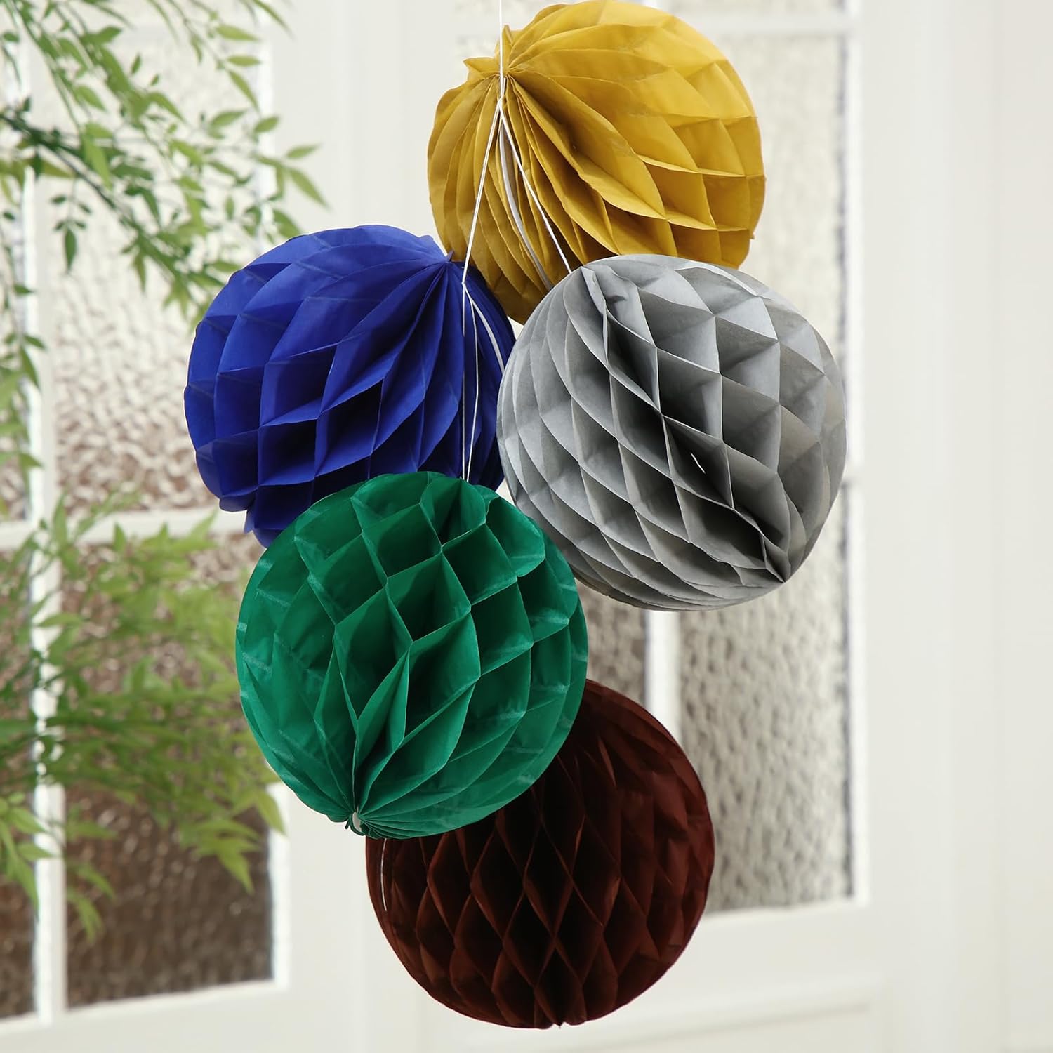 12 Pcs 8" Boho Honeycomb Balls Decoration Hanging Tissue Paper Pom Poms For Halloween Fall Thanksgiving Christmas Party Supplies Birthday Wedding Classroom Home Decor