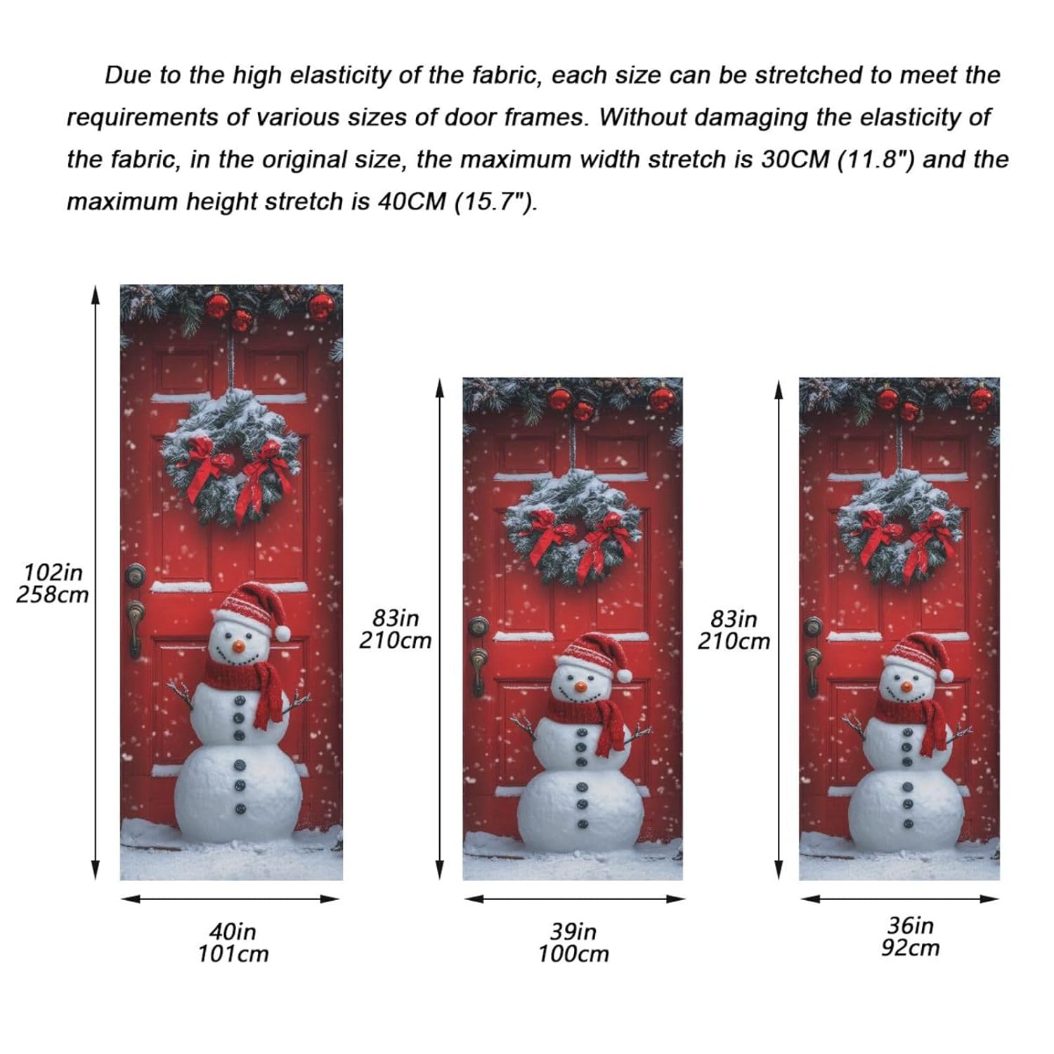 Christmas Snowman Door Cover, Stretch Fabric Backdrop Porch Covers For Home Party Holidays Decoration, 35X79 In