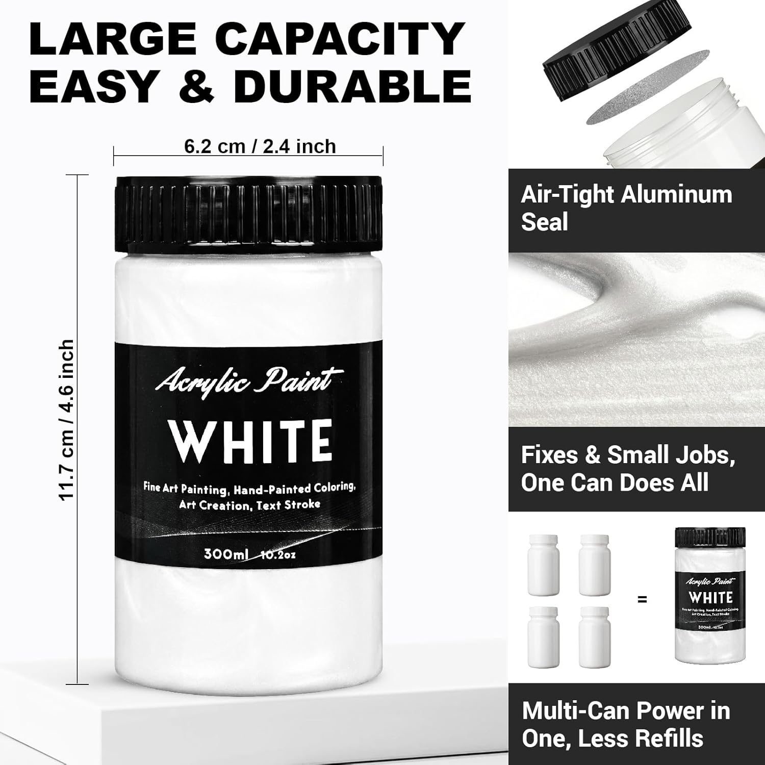 Pearlescent Acrylic Paint, 300Ml/10.2Oz Non Toxic Waterproof Metallic Pearl White Acrylic Paint For Crafts, Furniture, Wood, Clay, Canvas, Rocks, Metal, Plastic, Art Supplies