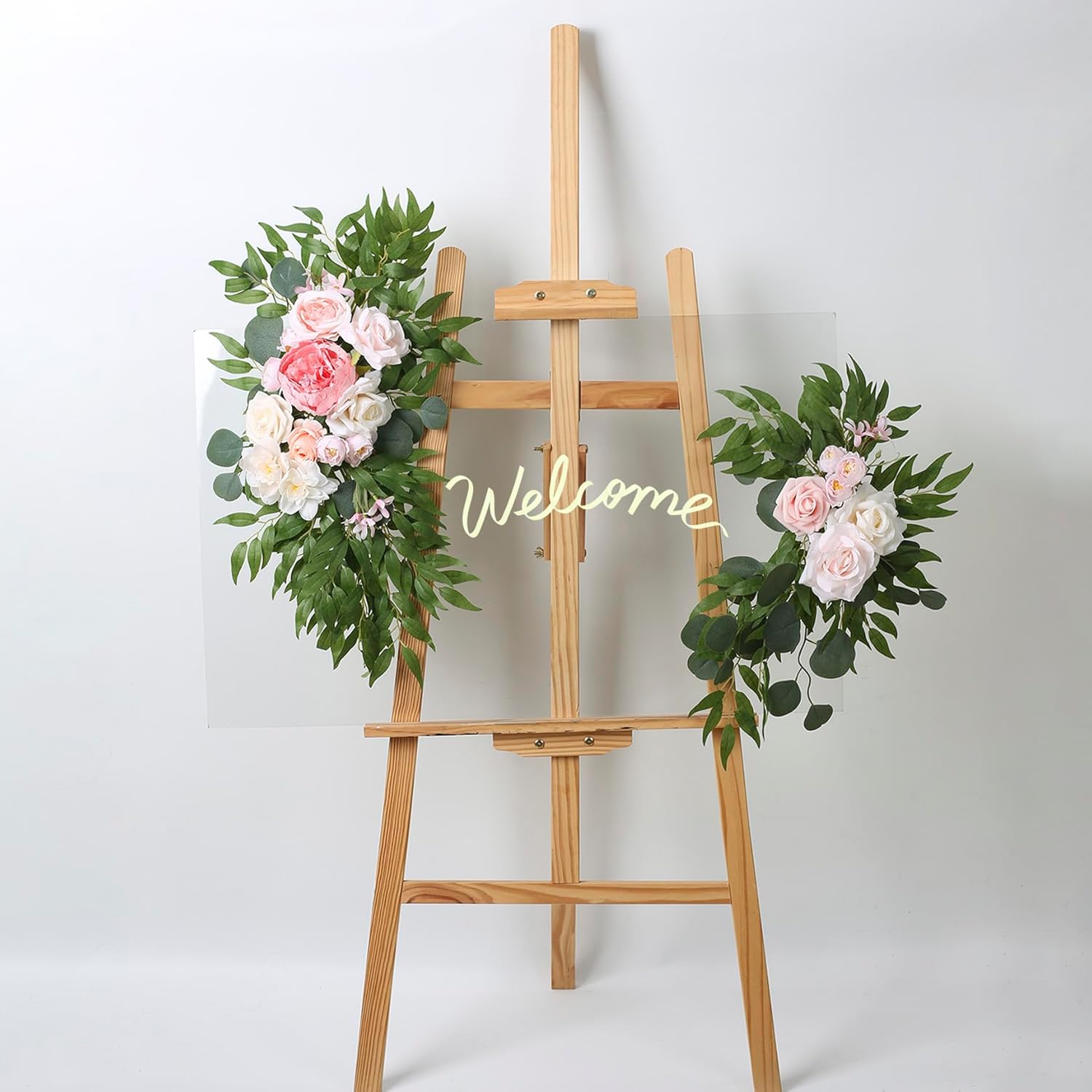 Artificial Wedding Arch Flowers Kit 2 Pcs Dust Rose Flowers Silk Peony Floral Swag Welcome Sign For Wedding Ceremony Party Home Garland Decor (Pink)